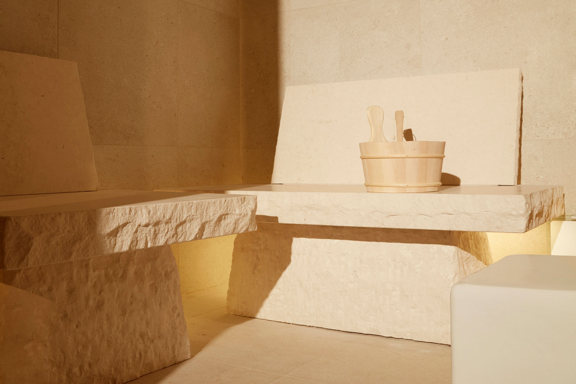 A relaxing wellness room with stone.