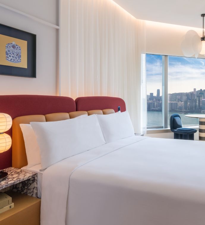 Bedroom with harbour views