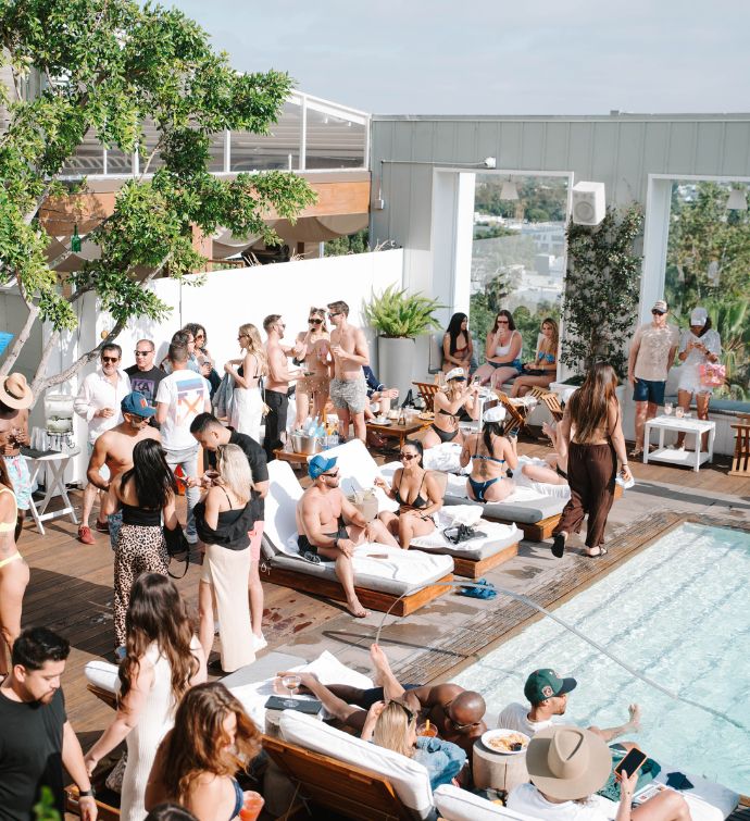 Crowded pool party at Skybar Los Angeles