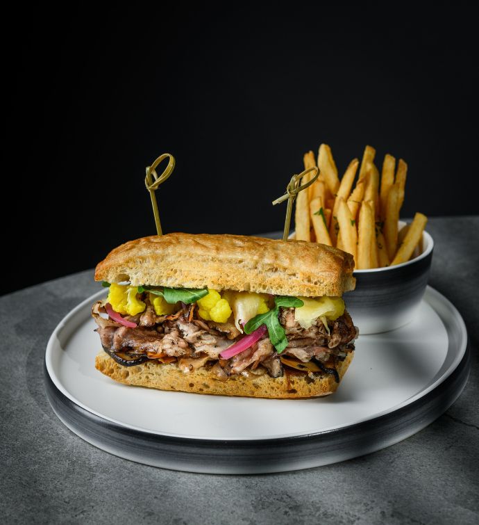 Ciabatta beef pastrami sandwich with a side of French fries at Avoca Hong Kong