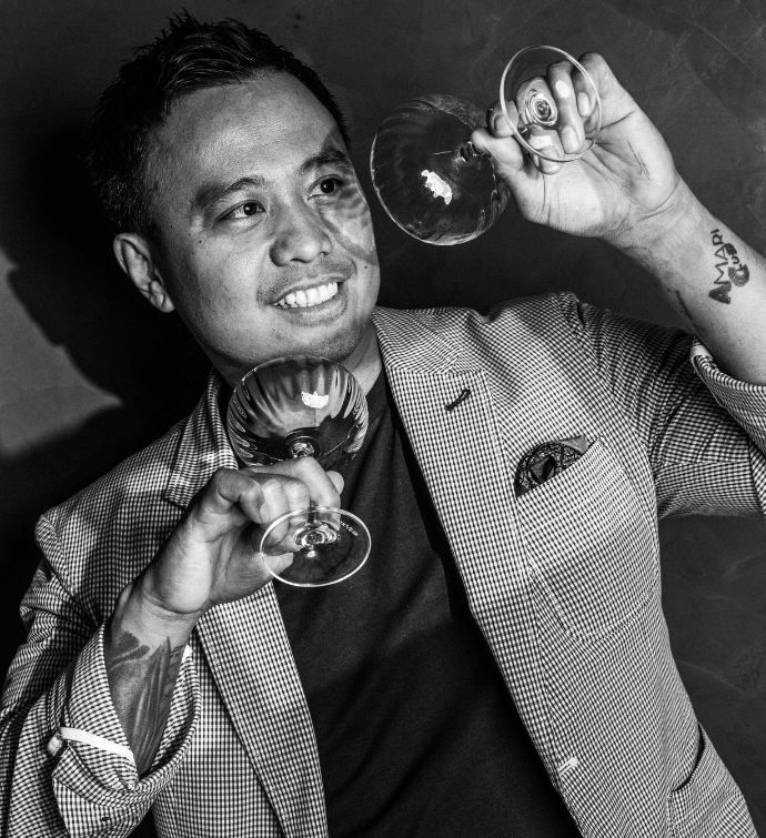 Black and white photo of Joe Villanueva, Head of Bars at Avoca Hong Kong