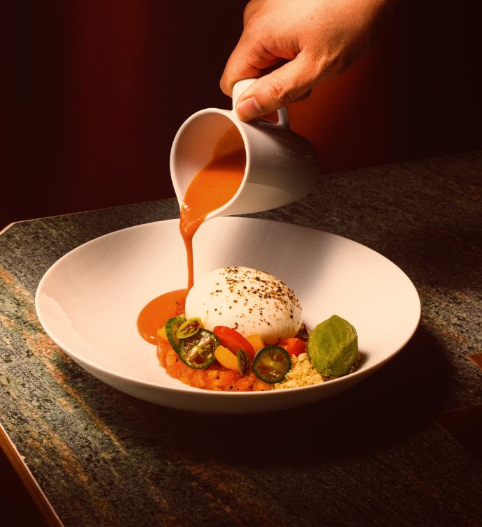 Plate of burrata with garnish at Carna Hong Kong