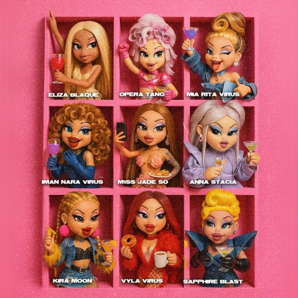 drag brunch 3d cartoons on a promotional poster event at mondrian singapore