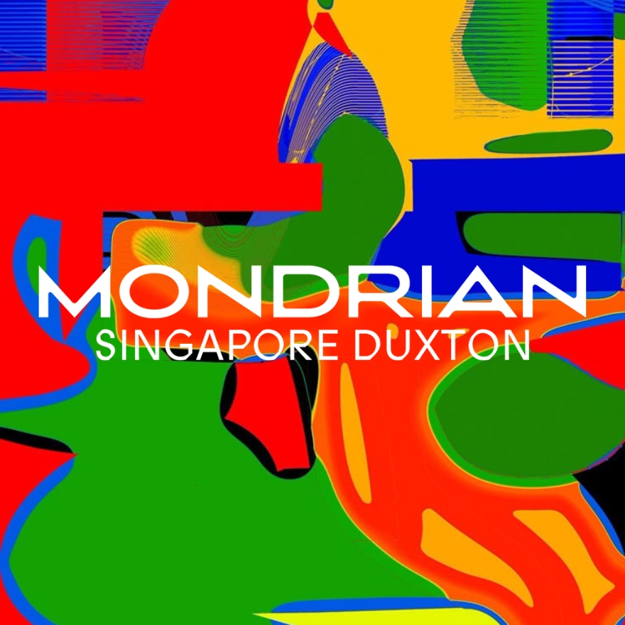 Mondrian Singapore logo with colourful background