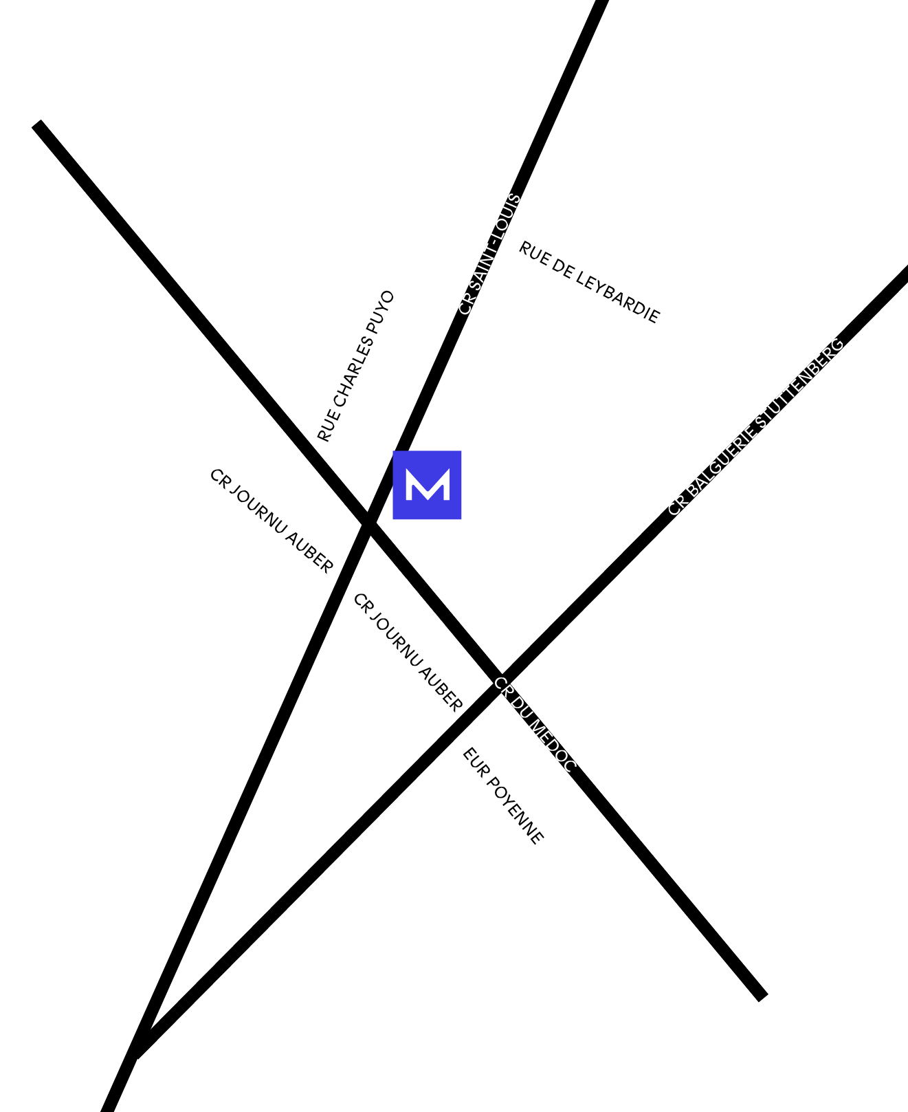 Plan des rues montrant l’emplacement du Mondrian Bordeaux