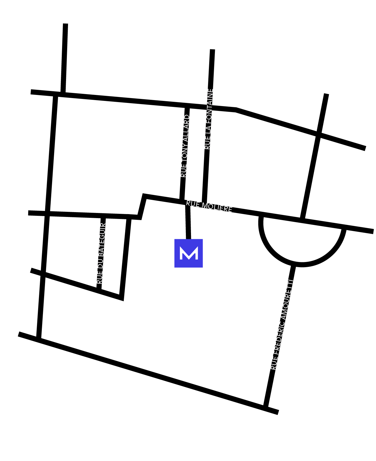 Plan des rues montrant l'emplacement du Mondrian Cannes