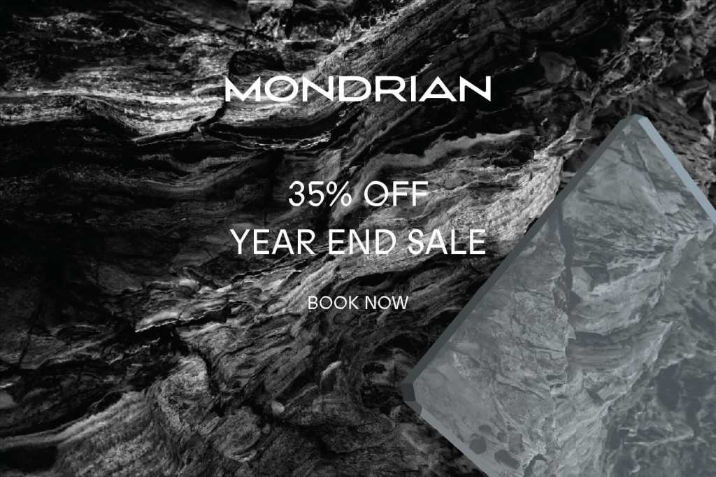 Graphic with mondrian logo and 35% off year end sale text