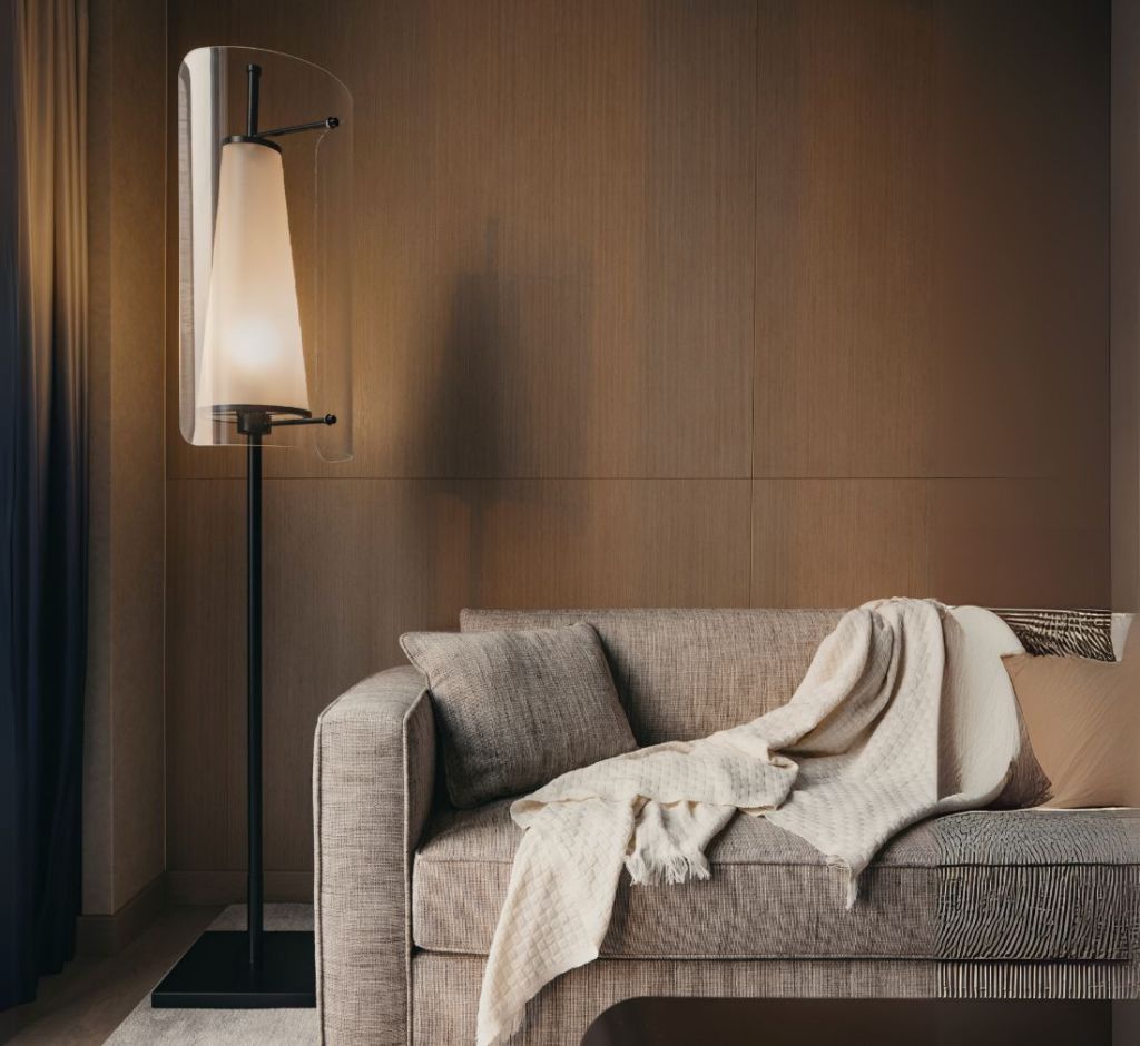 comfortable couch with a reading lamp
