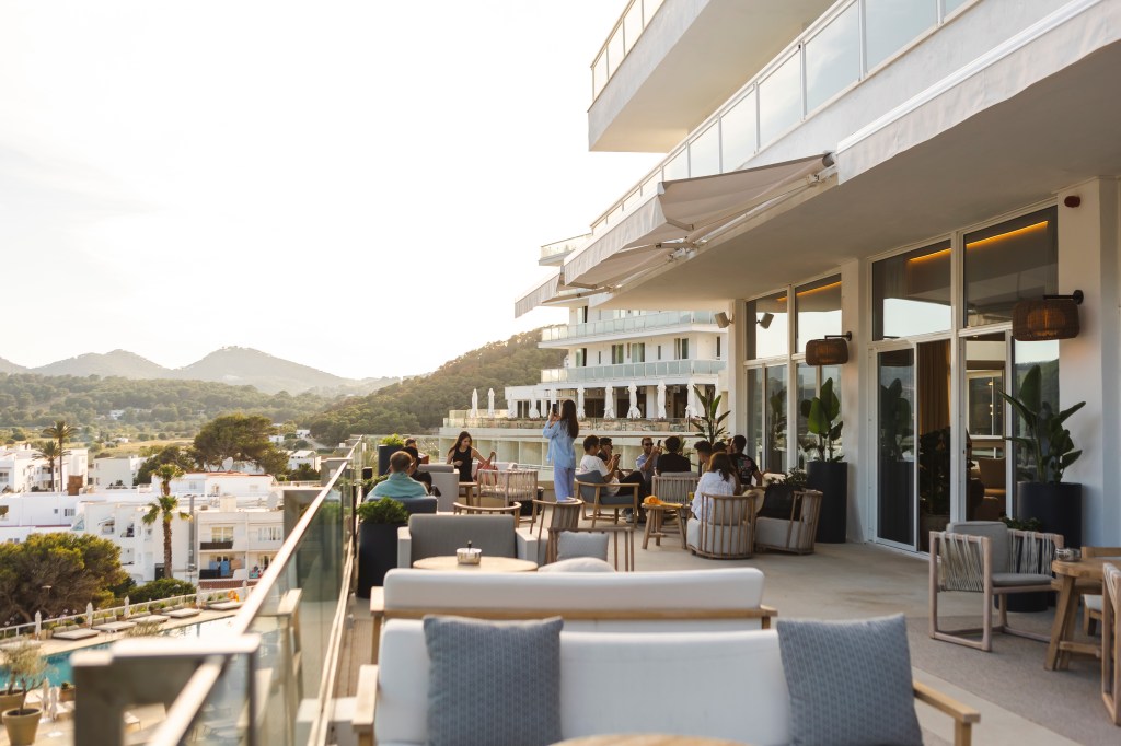 Mondrian Ibiza Sun&Moon Outdoor Terrace with sea and mountain views facing the sunset. Perfect for social events and occasions.