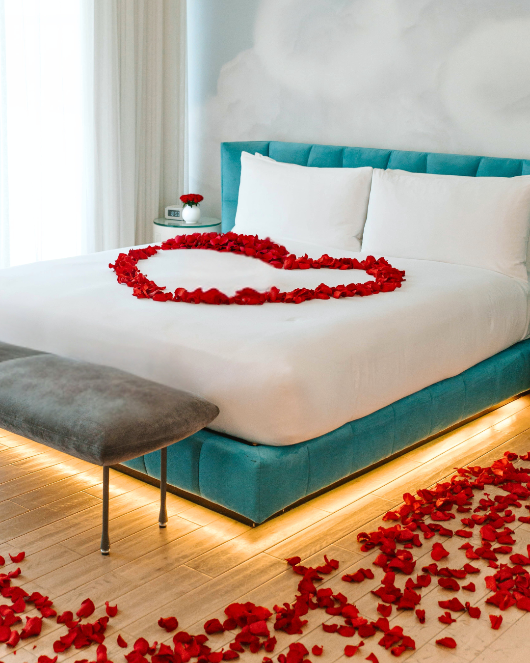 Rose petal turn down in penthouse suite