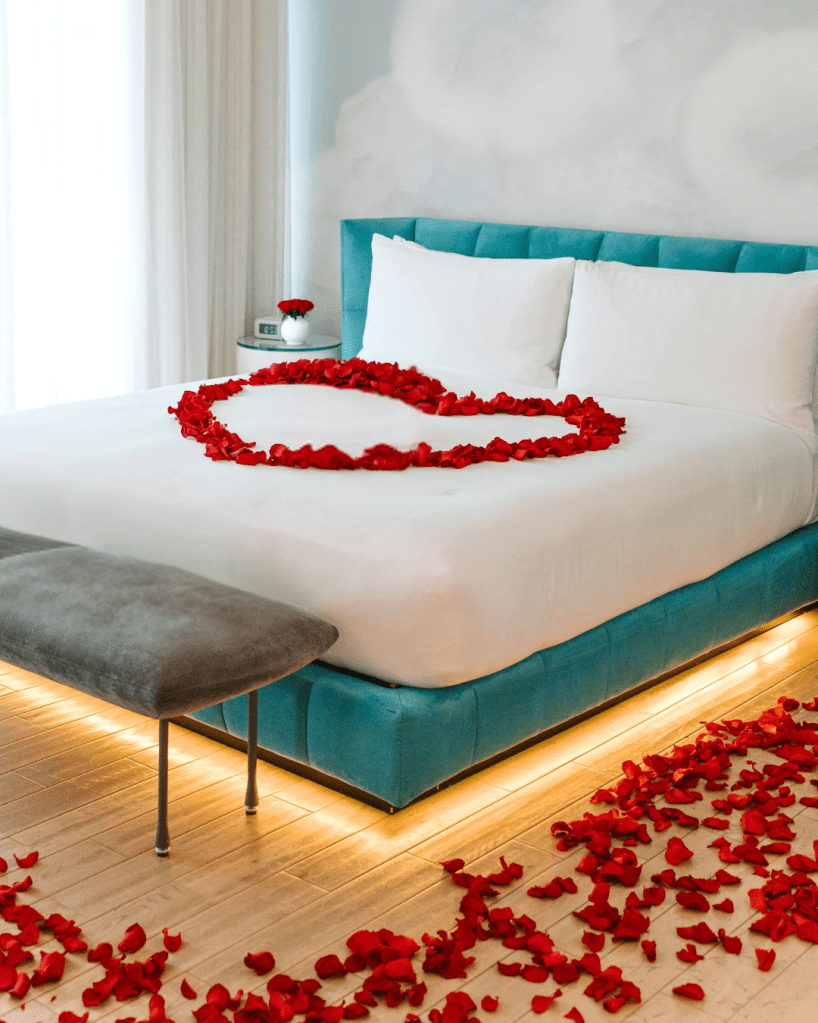 Rose petal turn down in penthouse suite
