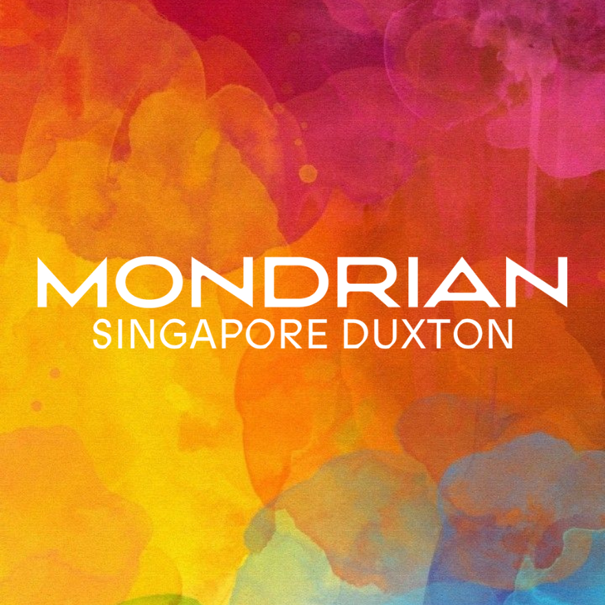 Mondrian Singapore logo with colourful background