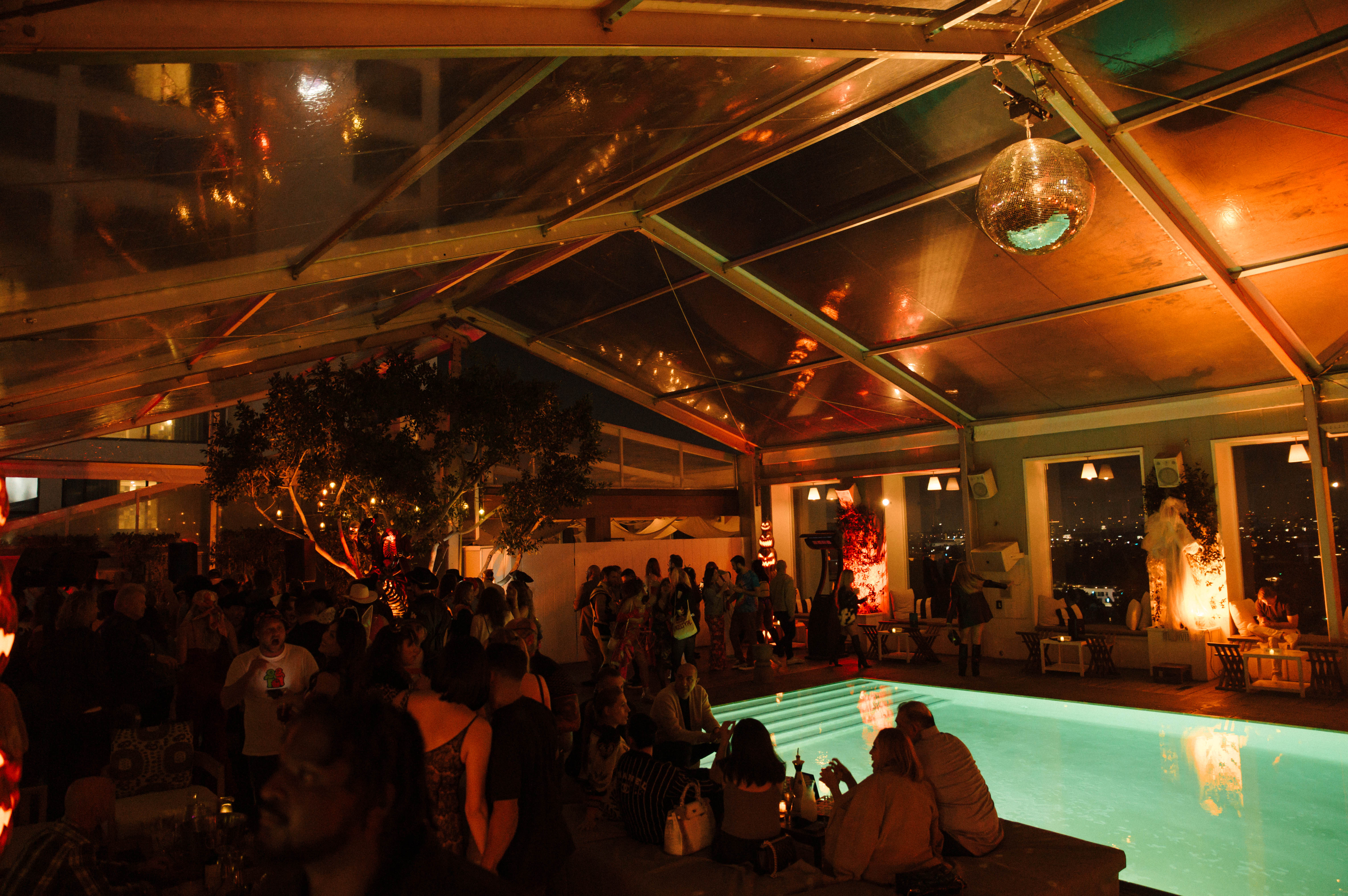 Skybar at night under tent
