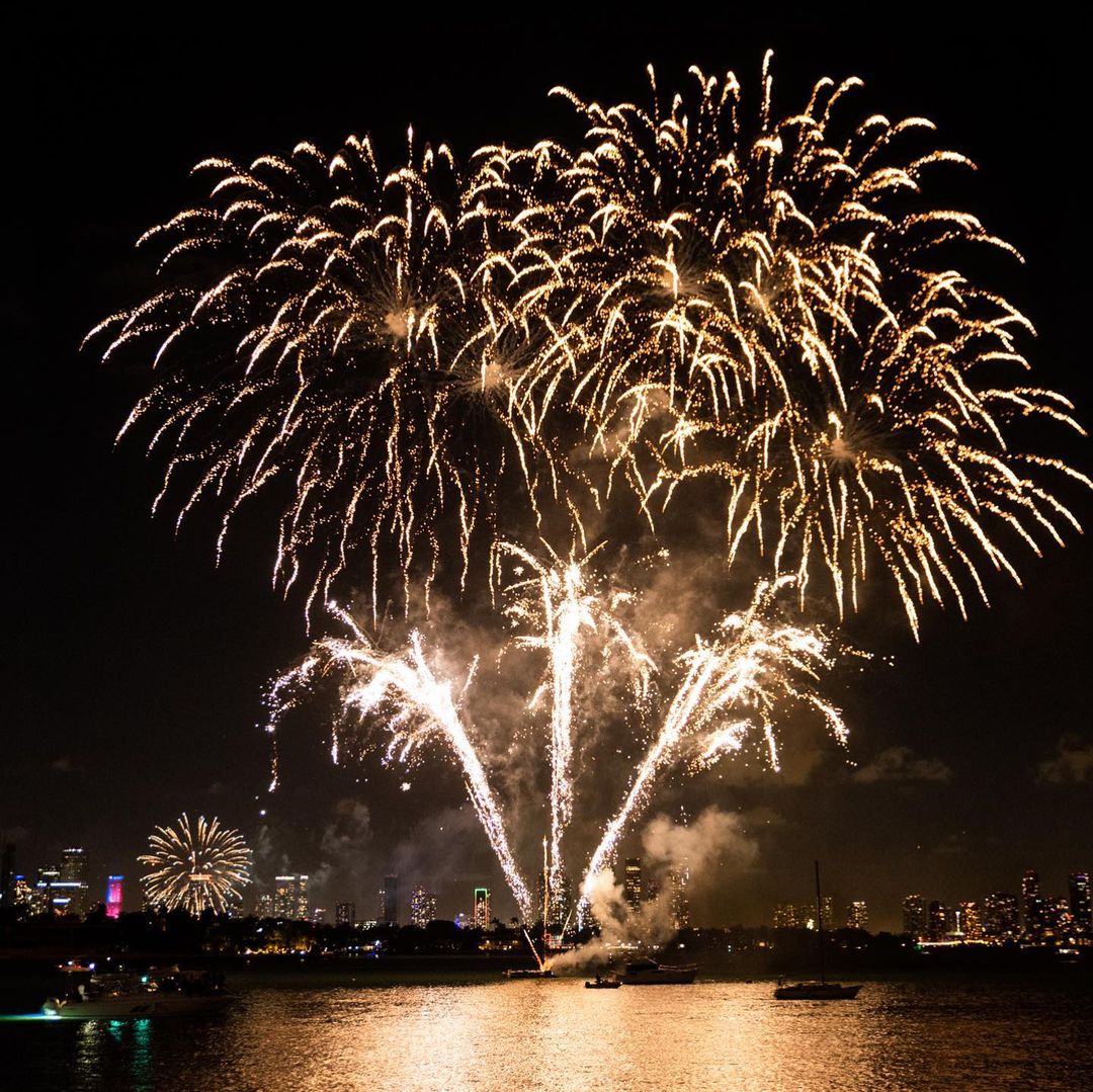 Fireworks over the ocean